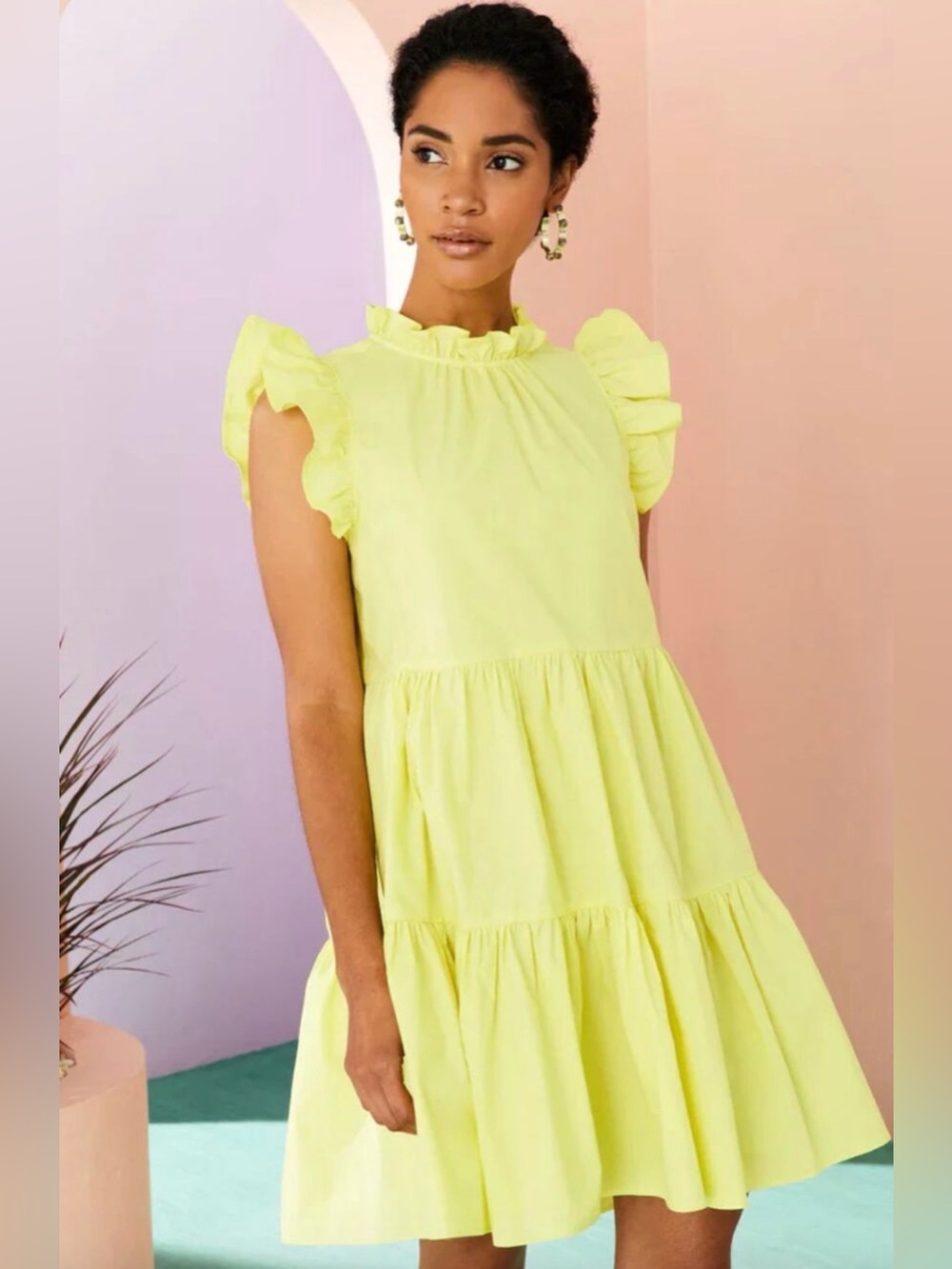 Marie Oliver Taren Dress mini dress A line ruffle tiered cotton yellow XS